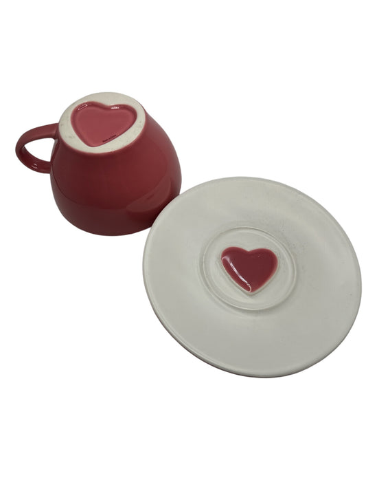 Starbucks Pin Heart Valentine Cup With Saucer