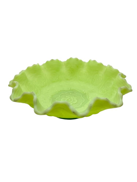Fenton Persian Medallion Ruffled Bowl - Uranium