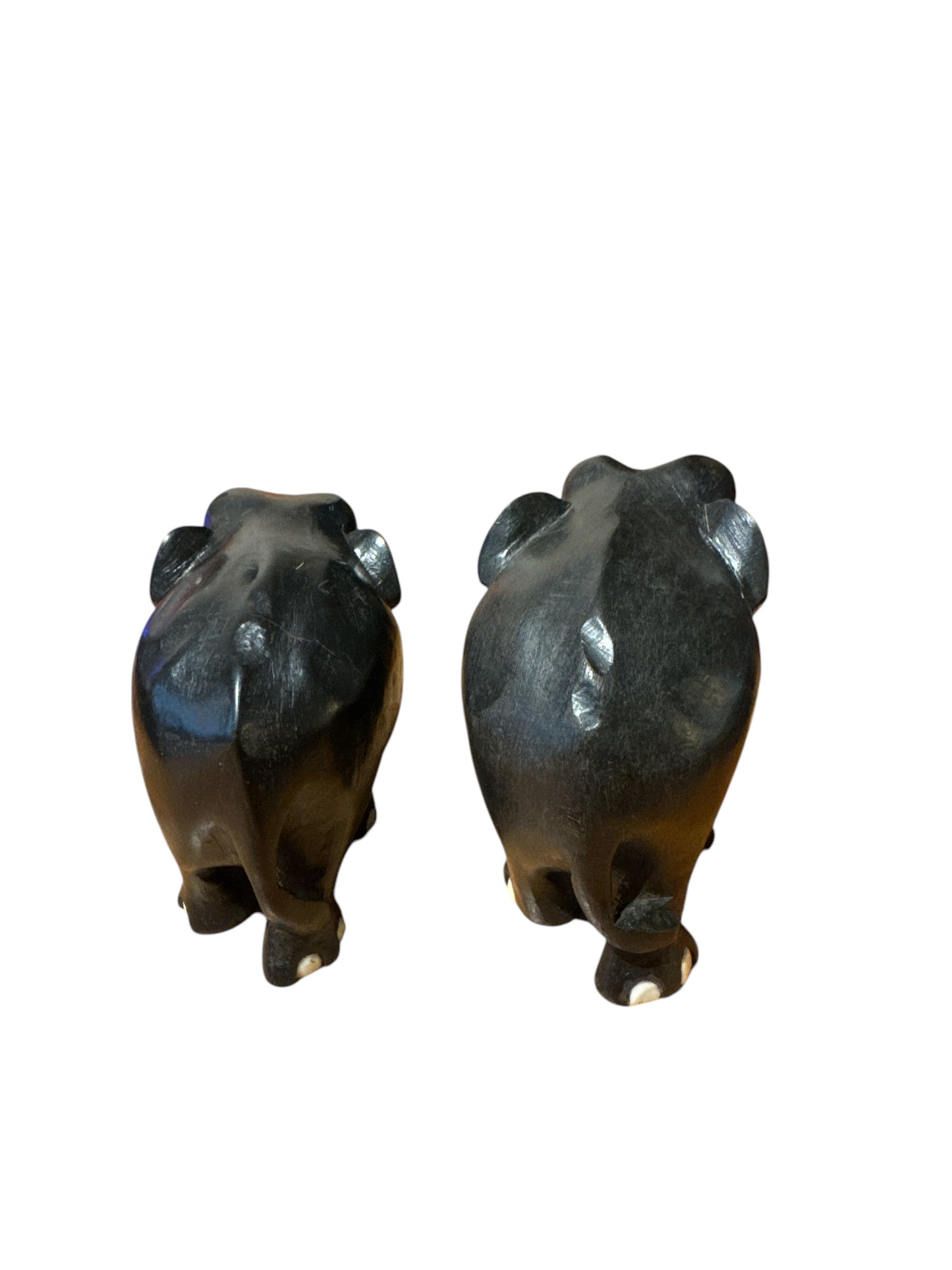 2 Hand Carved Wood Elephants