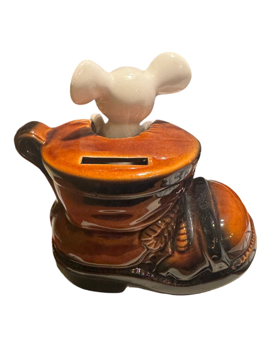 Ceramic Brown Boot Coin Bank