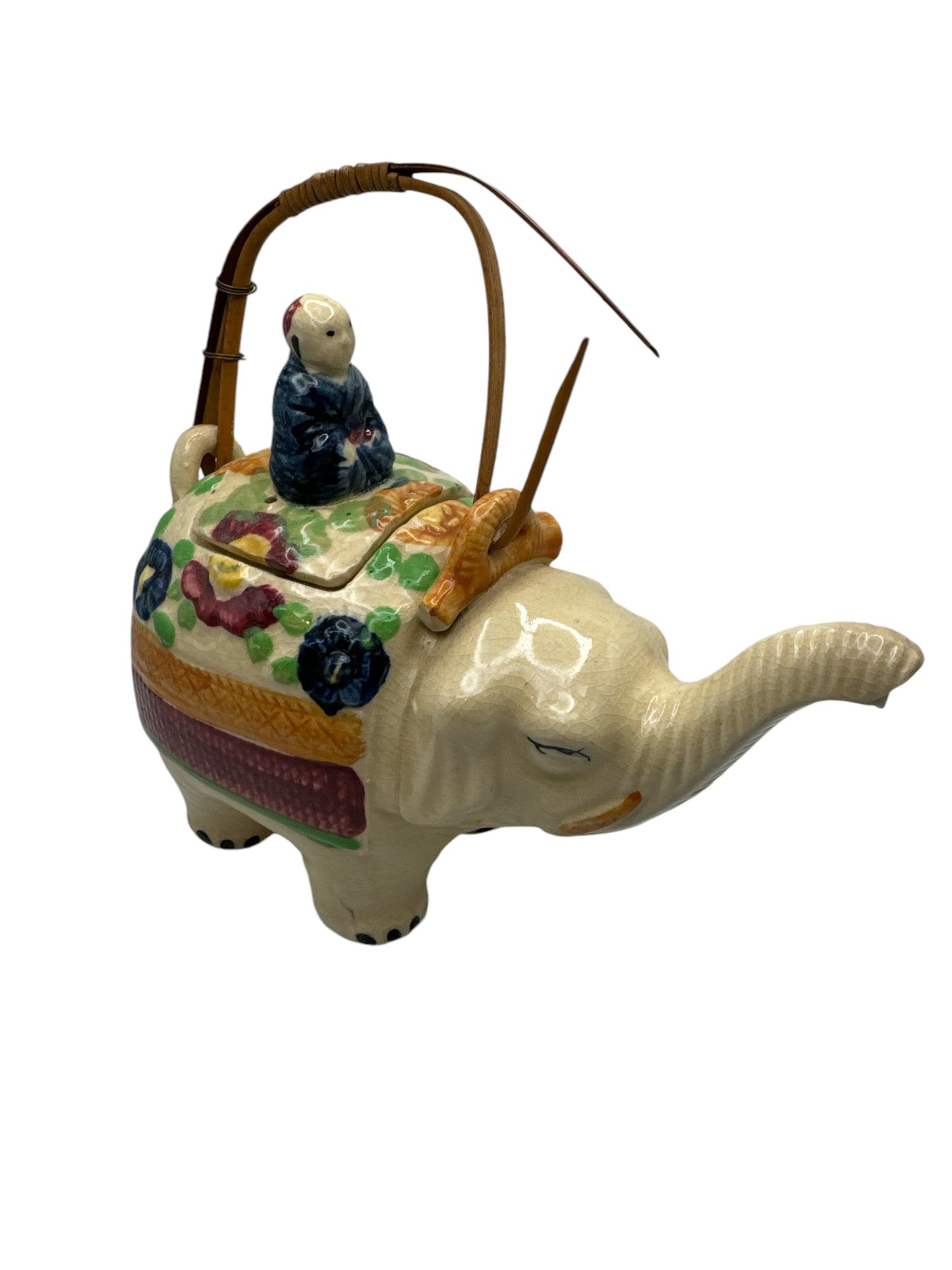 Antique Japanese Happy Elephant Teapot & 2 Tea Cups Banko Ware