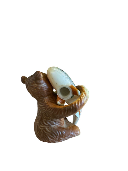 Vintage Bear With Fish Salt & Pepper Shakers