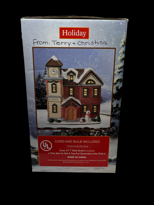 Holiday Lighted Porcelain House - Library