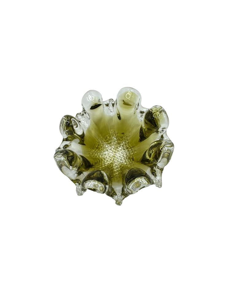 Art Glass Yellow Green Dish
