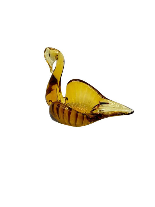 Amber Art Glass Vintage Swan