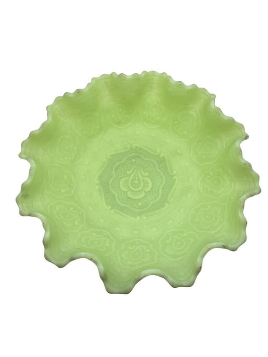 Fenton Persian Medallion Ruffled Bowl - Uranium