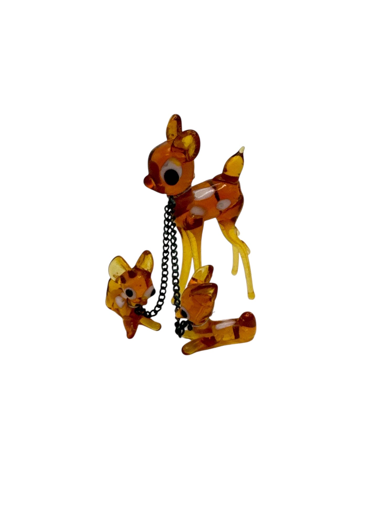 Vintage Blown Art Glass Mother Deer With Fawns on Chain