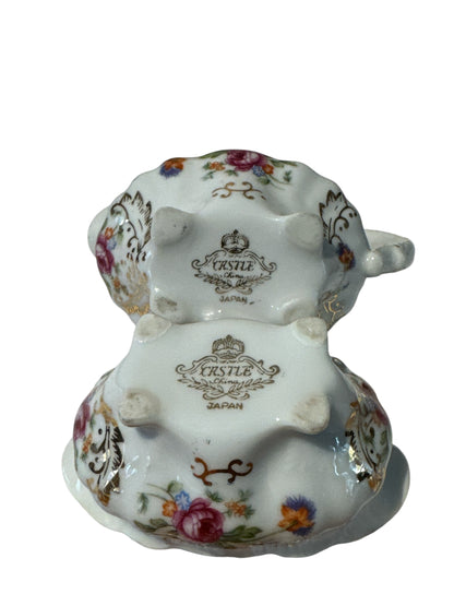 Vintage Castle Creamer & Sugar Set Japan