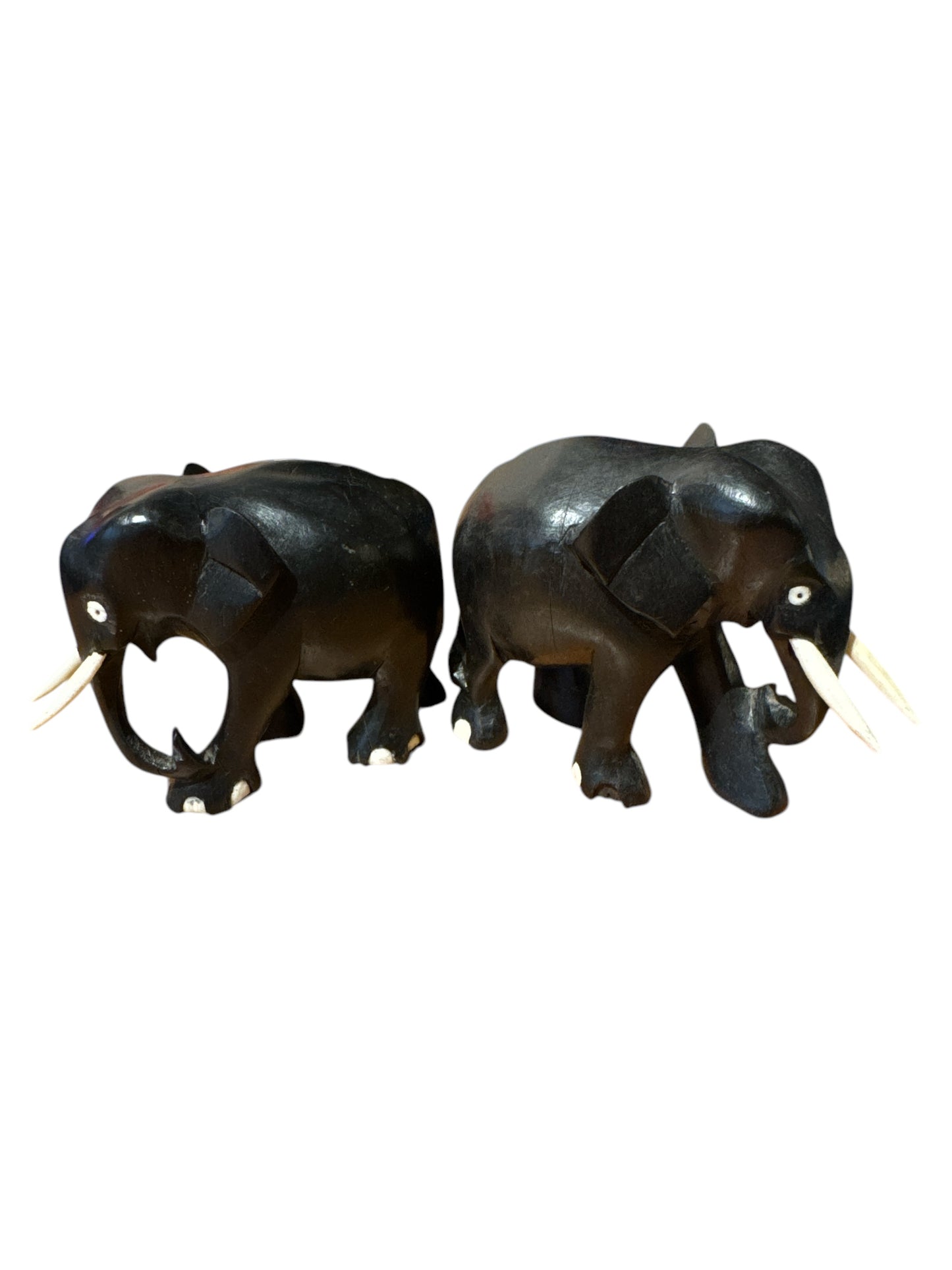 2 Hand Carved Wood Elephants