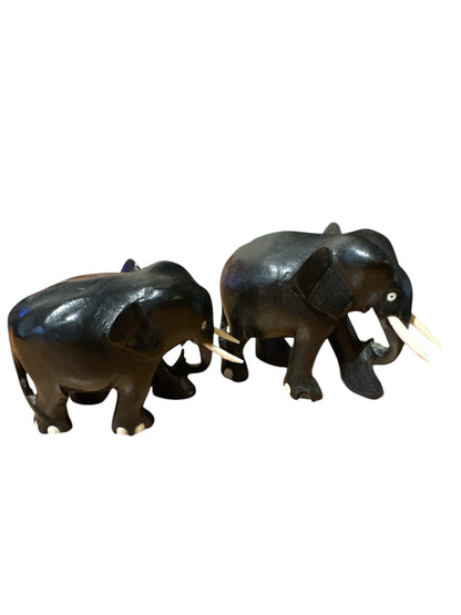 2 Hand Carved Wood Elephants