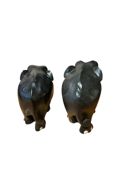 2 Hand Carved Wood Elephants