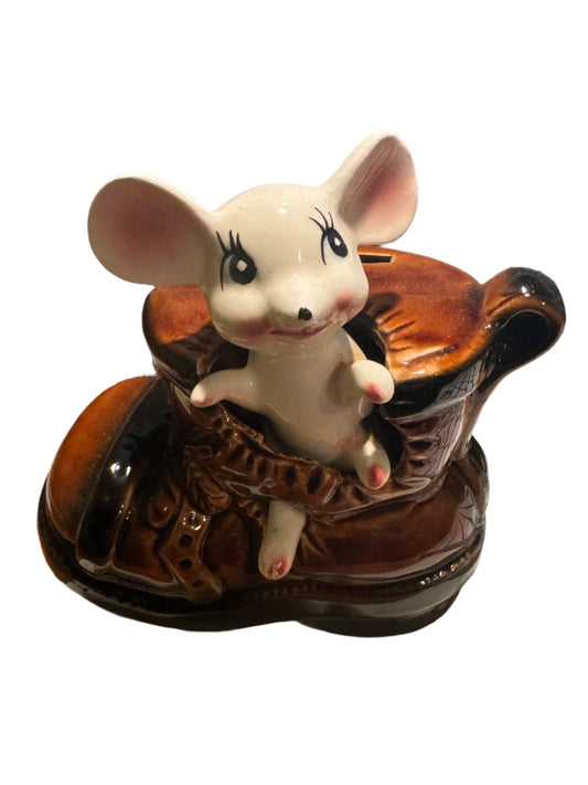 Ceramic Brown Boot Coin Bank