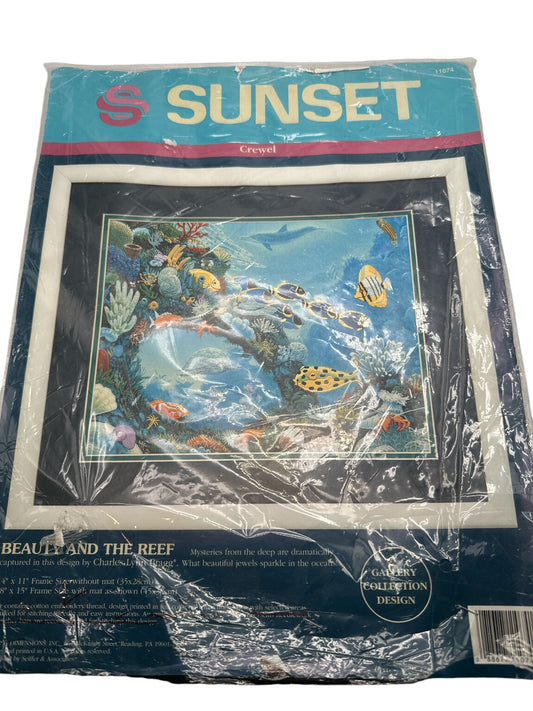Sunset Crewel Cross Stitch Kit - Beauty & The Reef 1993
