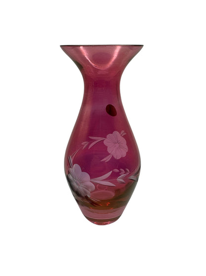 Cranberry Etched Vase