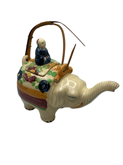 Antique Japanese Happy Elephant Teapot & 2 Tea Cups Banko Ware