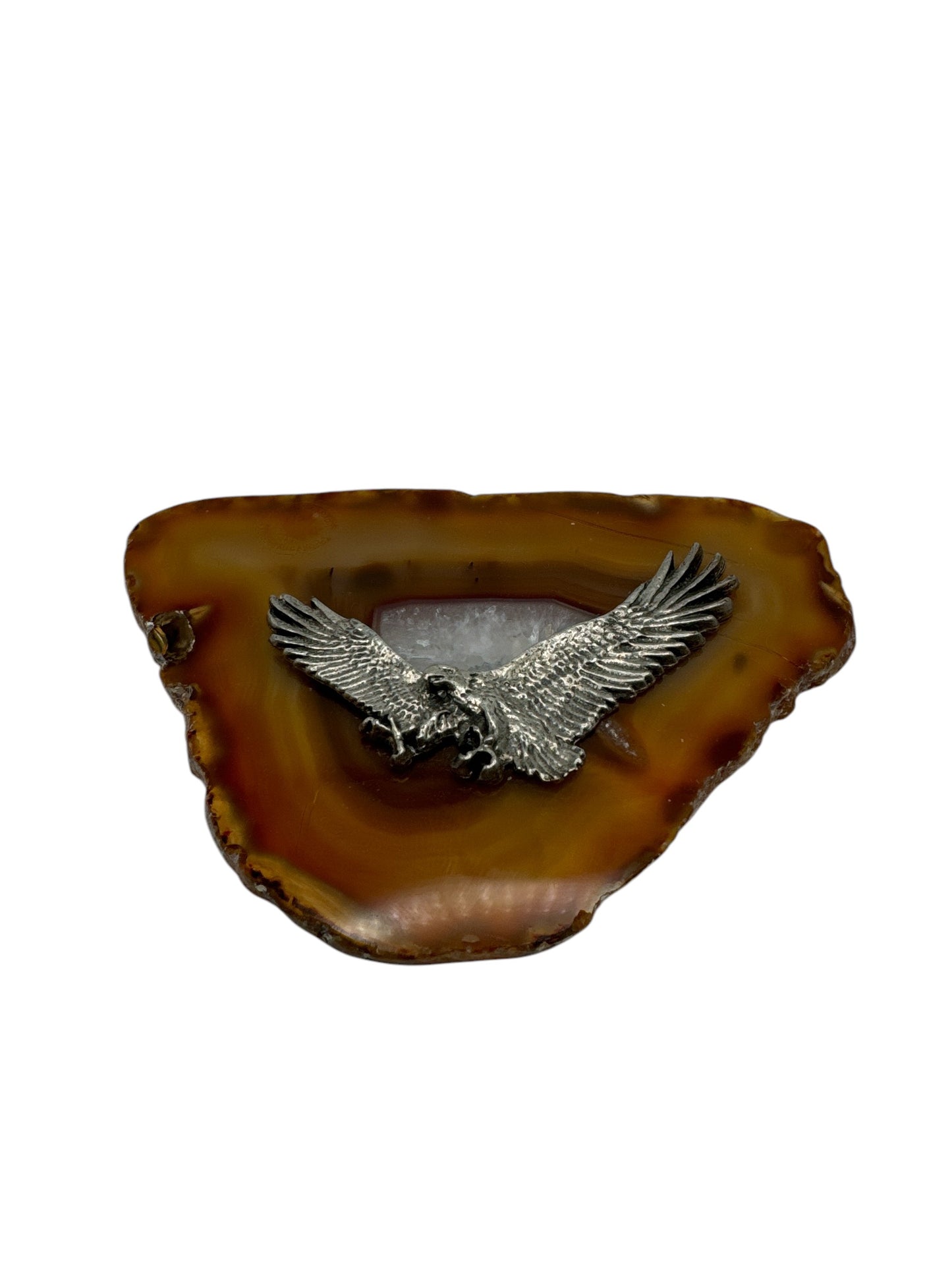 Agate Slice with Pewter Eagle Embellishment