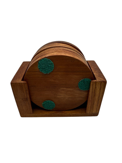 Teak Wood Coasters in Caddy