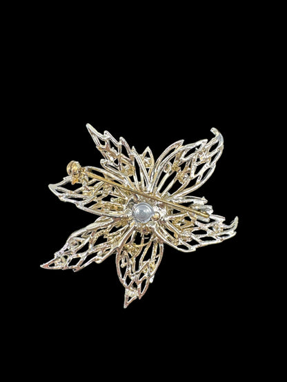 Rhinestone Gold Tone Brooch