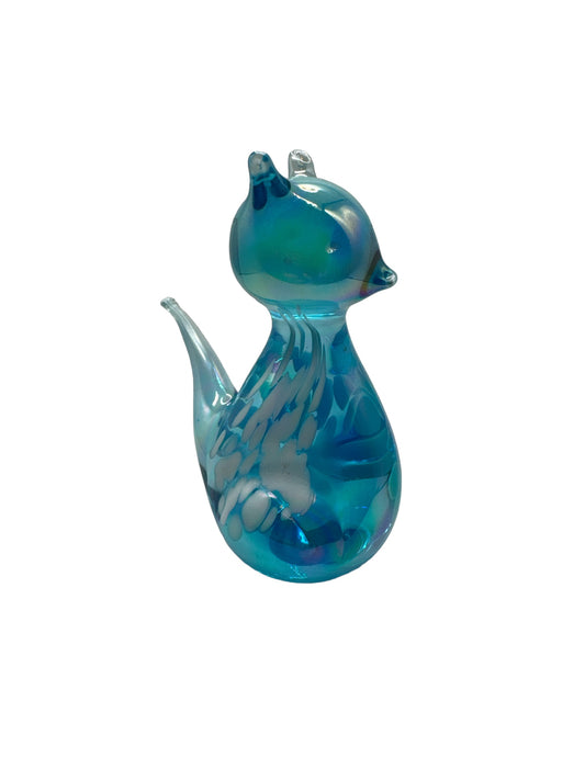 Blue Art Glass Cat Ornament