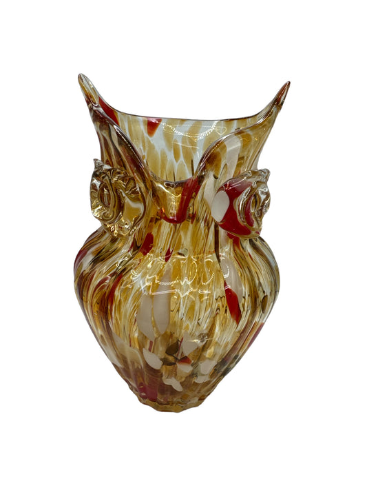 Vintage MCM Amber Owl Vase