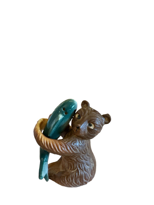 Vintage Bear With Fish Salt & Pepper Shakers