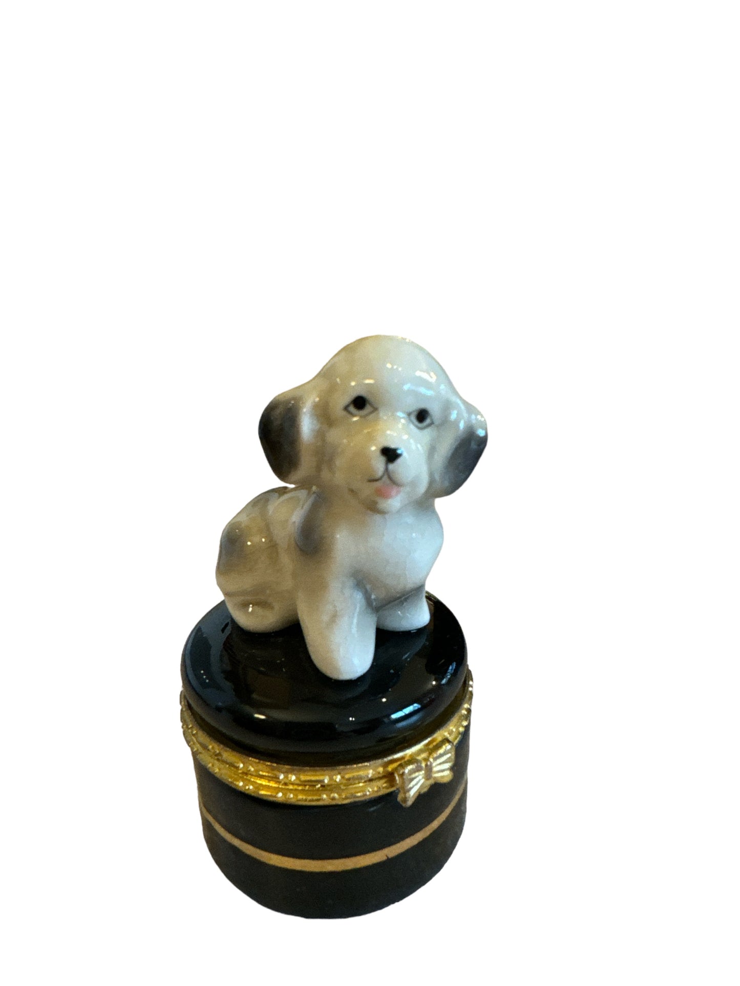 Porcelain Trinket Box With Dog Figurine