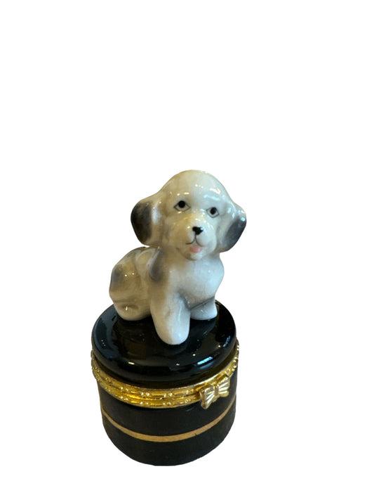 Porcelain Trinket Box With Dog Figurine