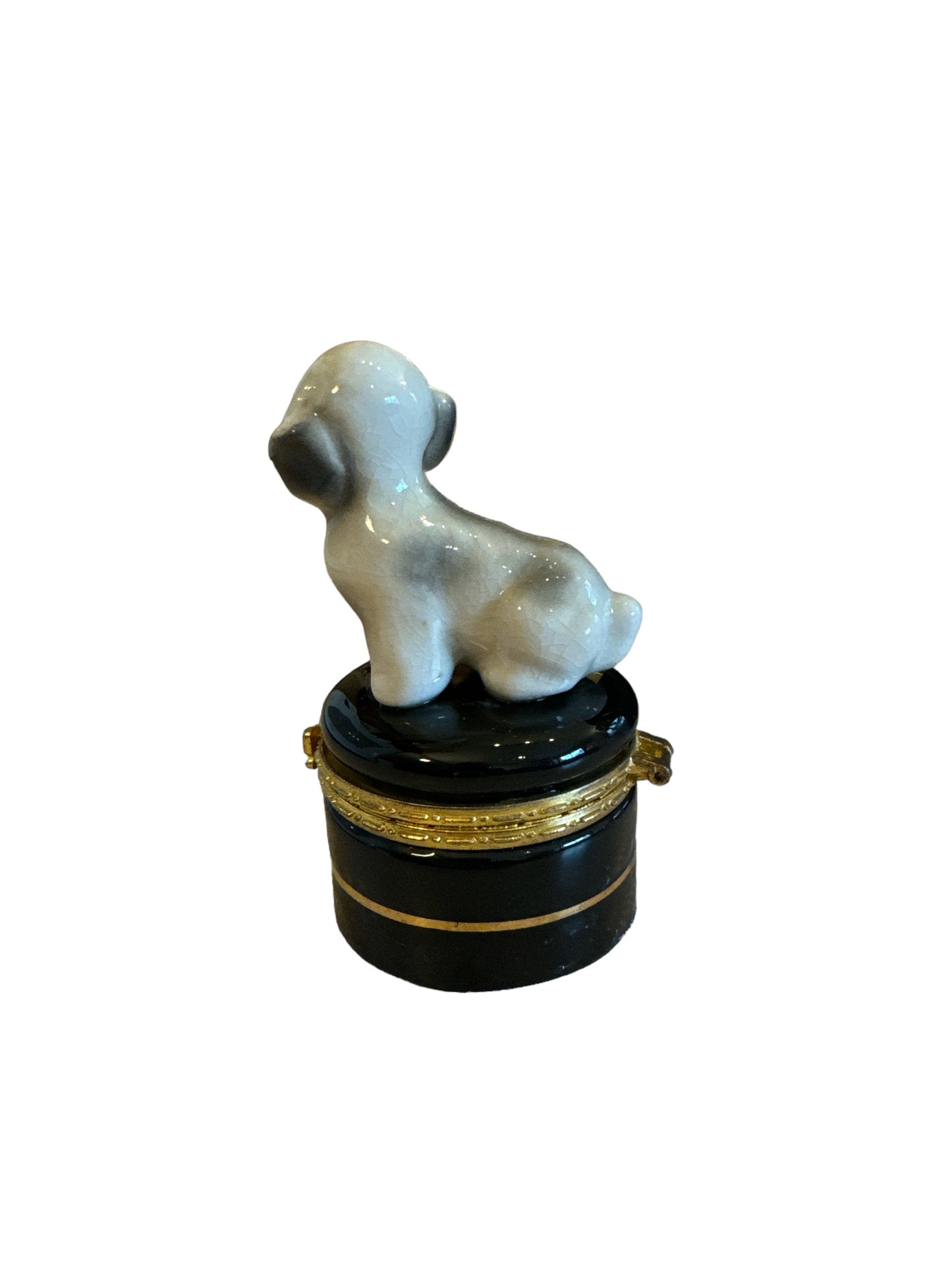 Porcelain Trinket Box With Dog Figurine