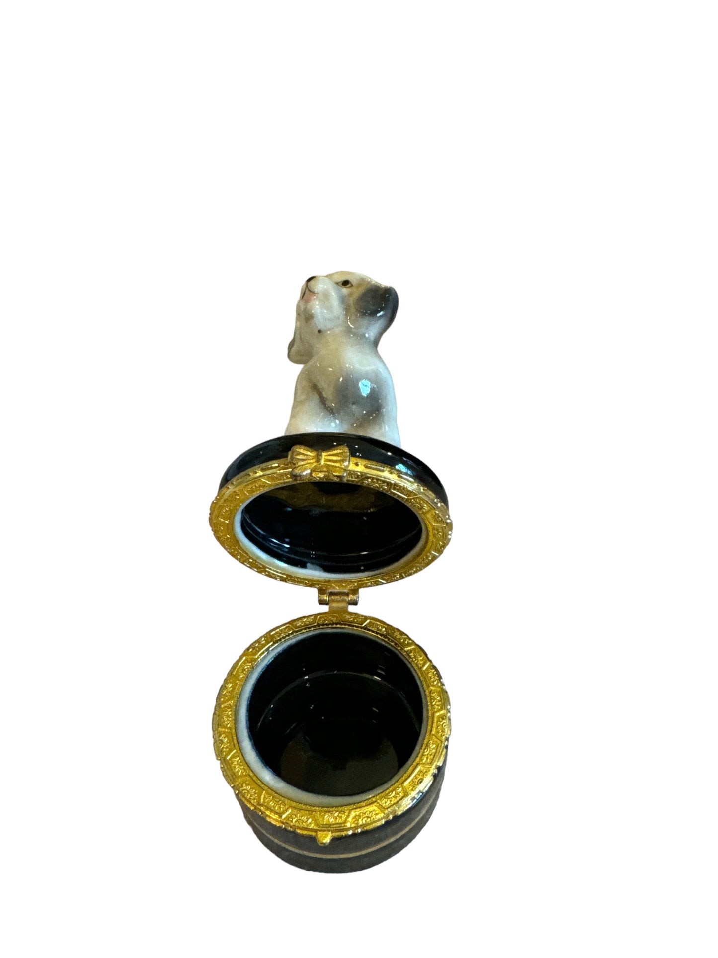 Porcelain Trinket Box With Dog Figurine