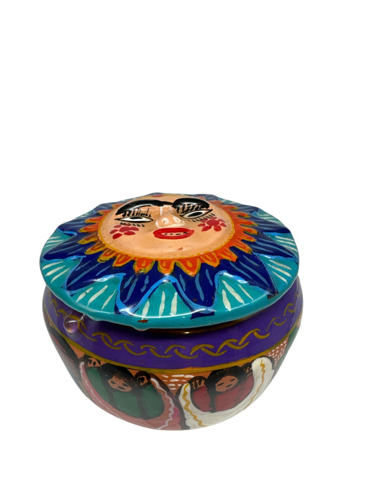 Mexican Talavera Sun Trinket Box With Lid