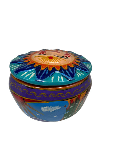 Mexican Talavera Sun Trinket Box With Lid