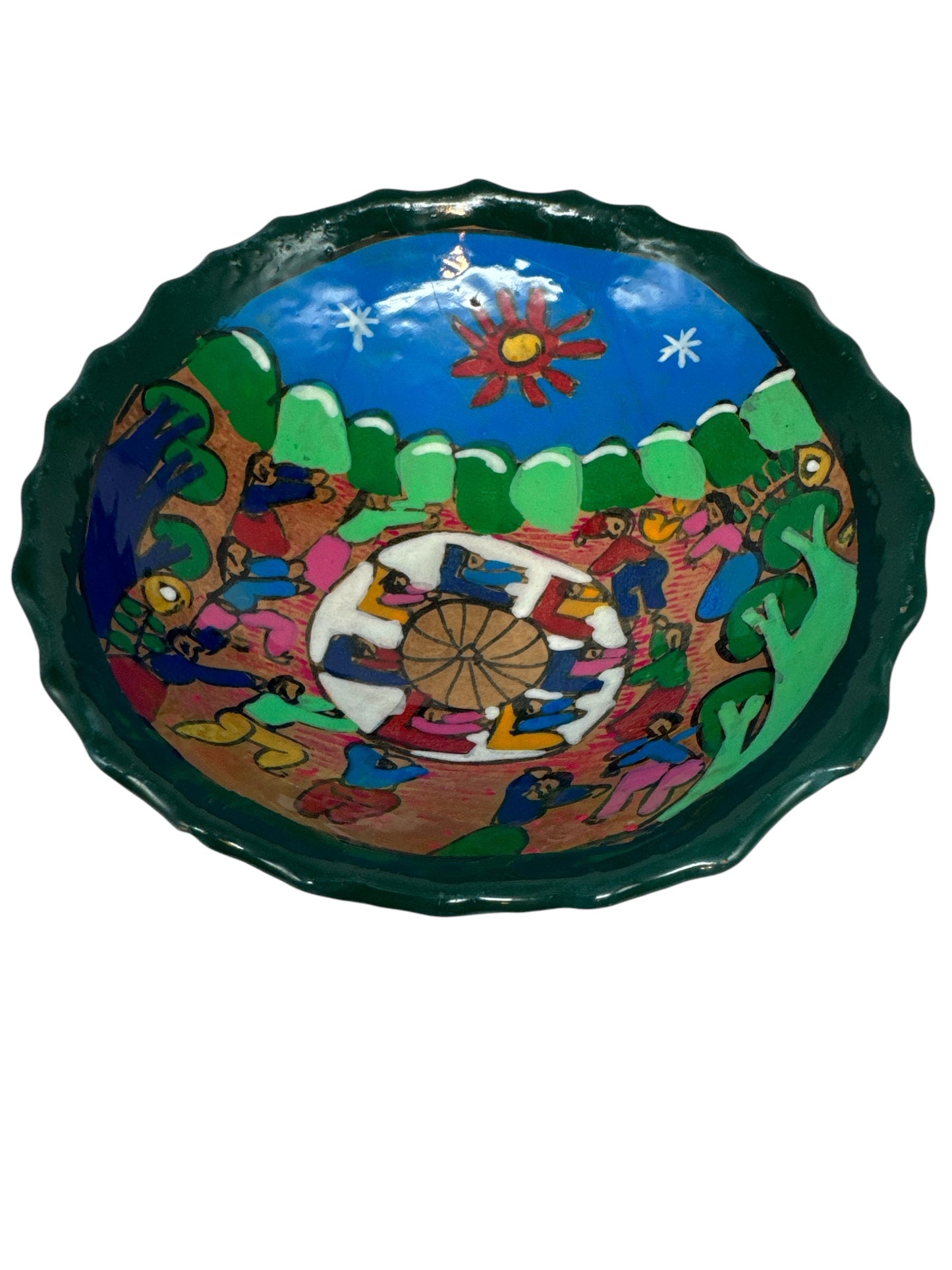 Mexican Talavera Pottery Sauce Bowl - Circle of People