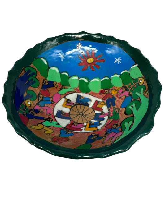 Mexican Talavera Pottery Sauce Bowl - Circle of People