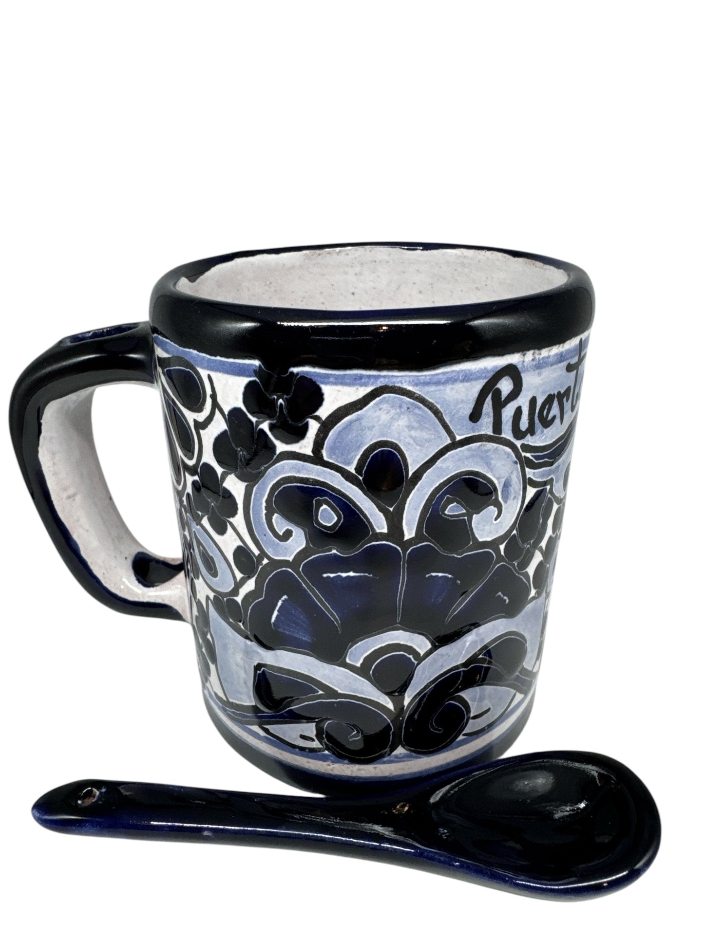 Mexican Talavera Pottery Mug w/Spoon